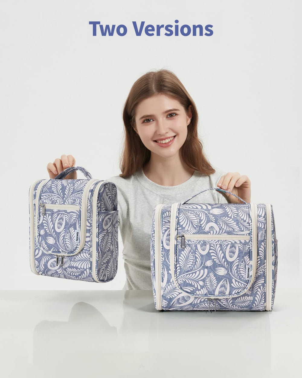Narwey blue leaf bag stands tall at 25.5 cm for easy packing.