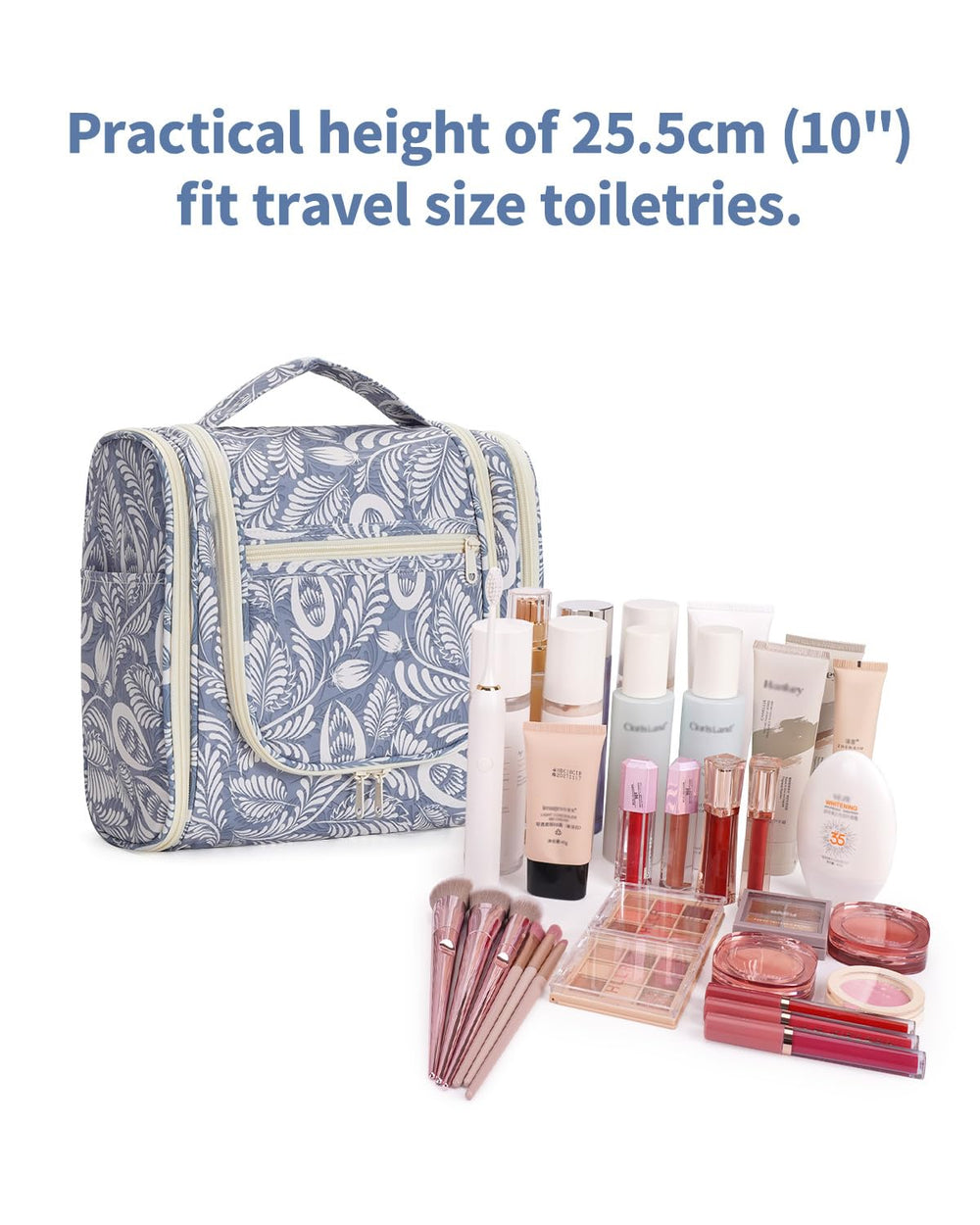 Narwey blue leaf bag features eight mesh pockets for sorted items.