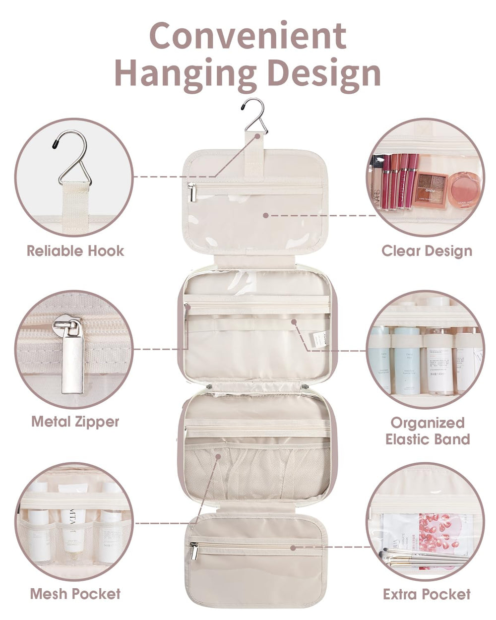 Narwey Dusty Rose metal hook for easy hanging and accessibility