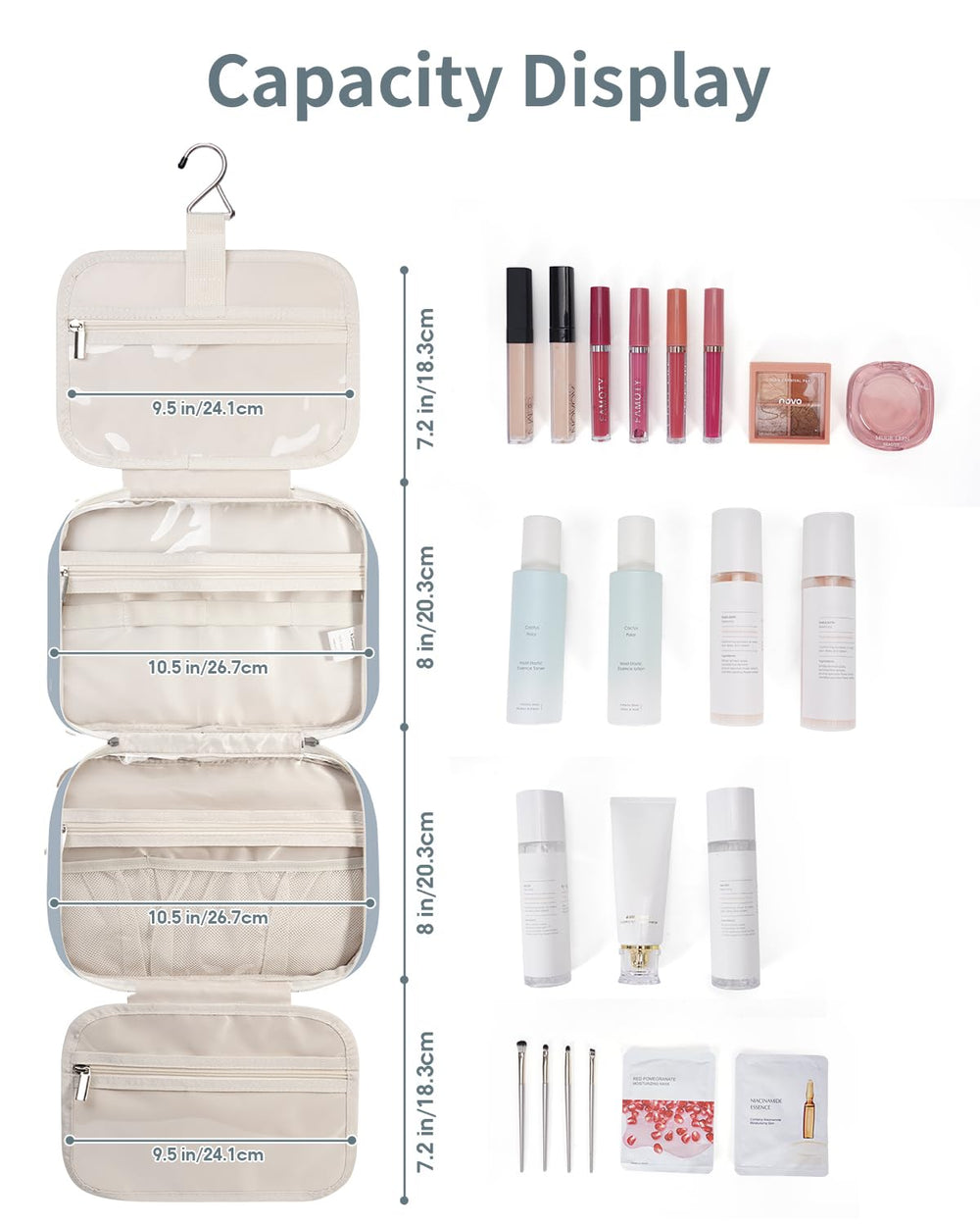 Narwey hanging toiletry bag on hook for easy access during travel.