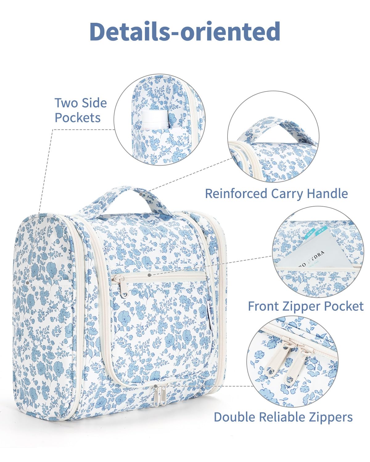 Narwey external zipper pocket enables quick-access toiletries