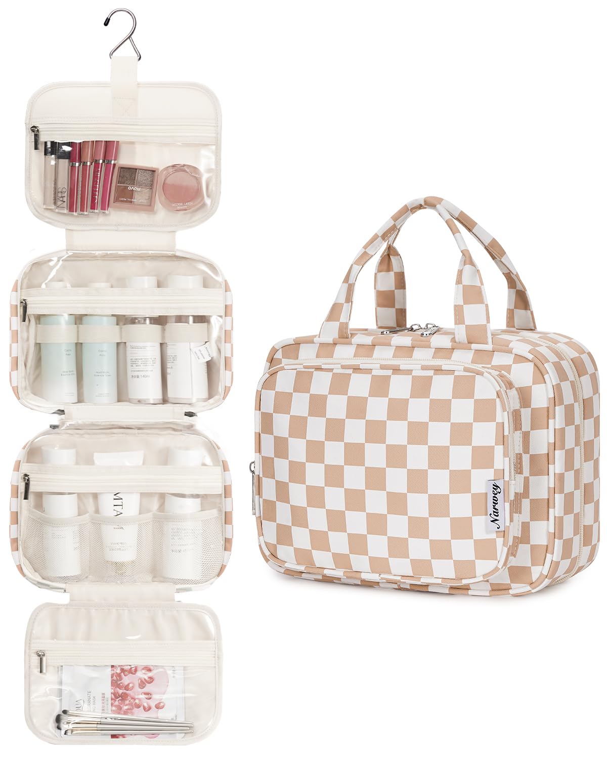 Narwey hanging toiletry bag folded compact for portable organization on the go