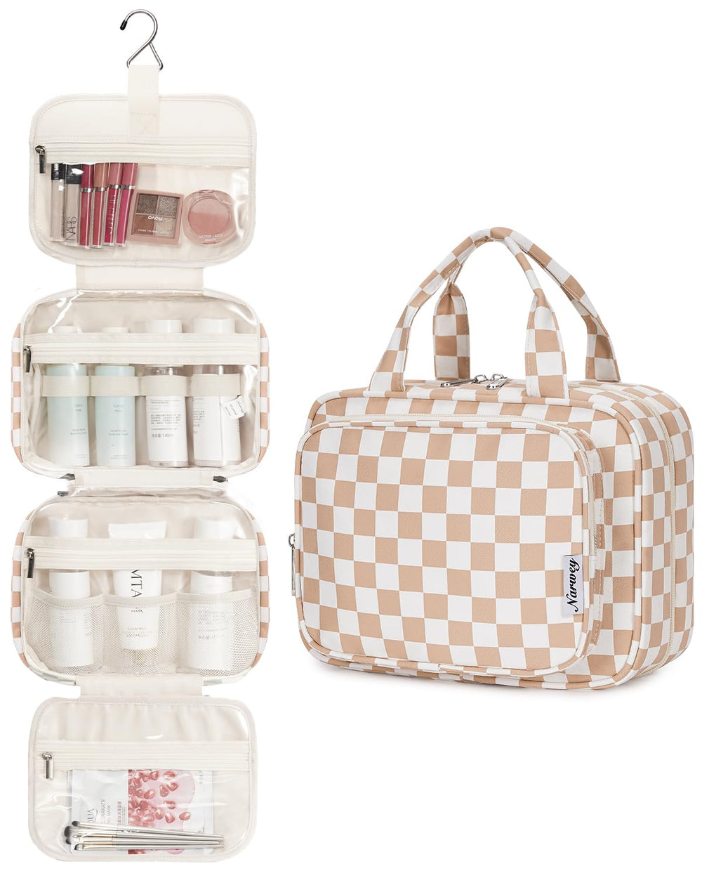 Narwey hanging toiletry bag folded compact for portable organization on the go