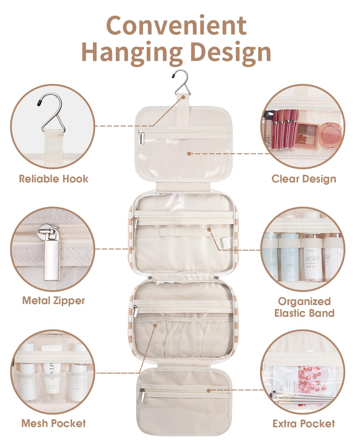 Narwey hanging toiletry bag water-resistant fabric detail protects contents
