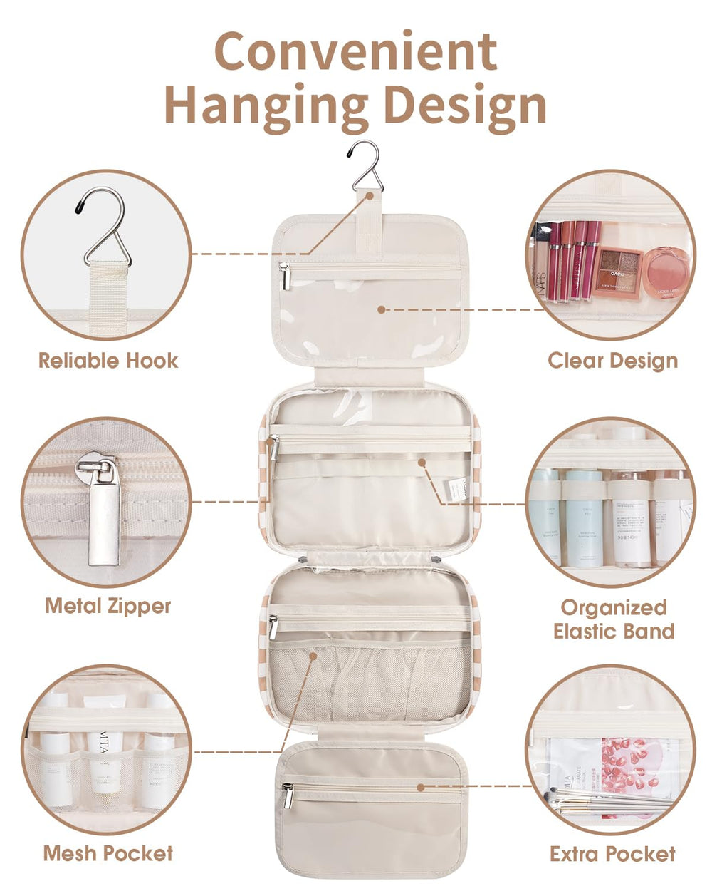 Narwey hanging toiletry bag water-resistant fabric detail protects contents