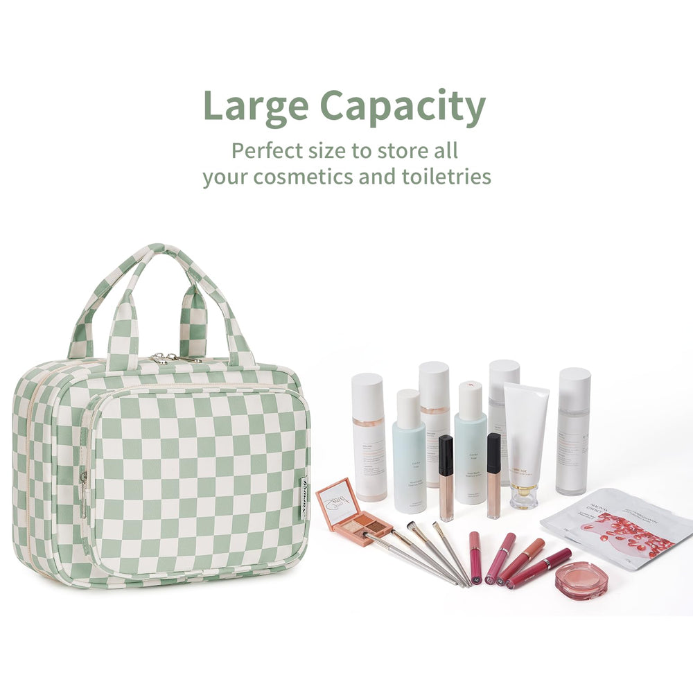 Narwey hanging toiletry bag mint green checker travel ready organizer for gym or hotel stays