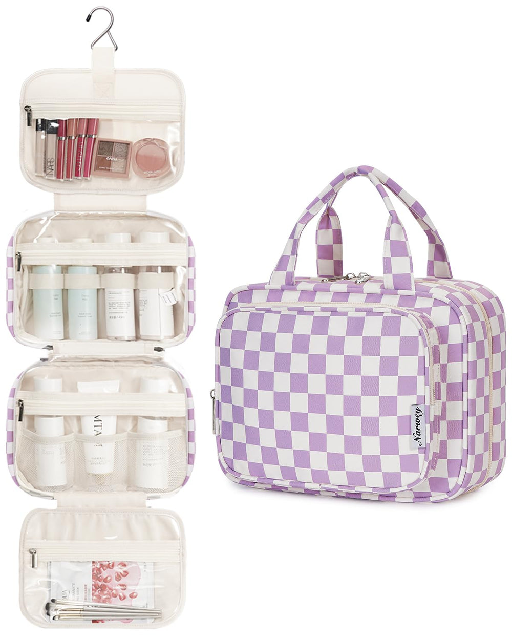 Narwey hanging toiletry bag main compartments keep items upright and accessible