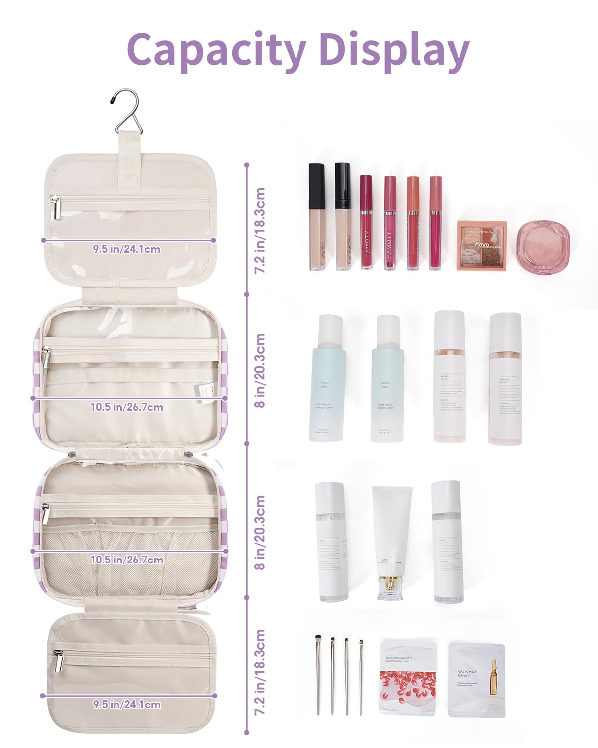 Narwey hanging toiletry bag metal hook enables hands-free hanging in bathrooms