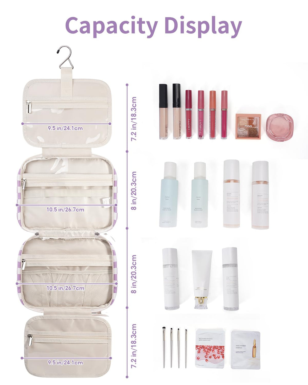 Narwey hanging toiletry bag metal hook enables hands-free hanging in bathrooms