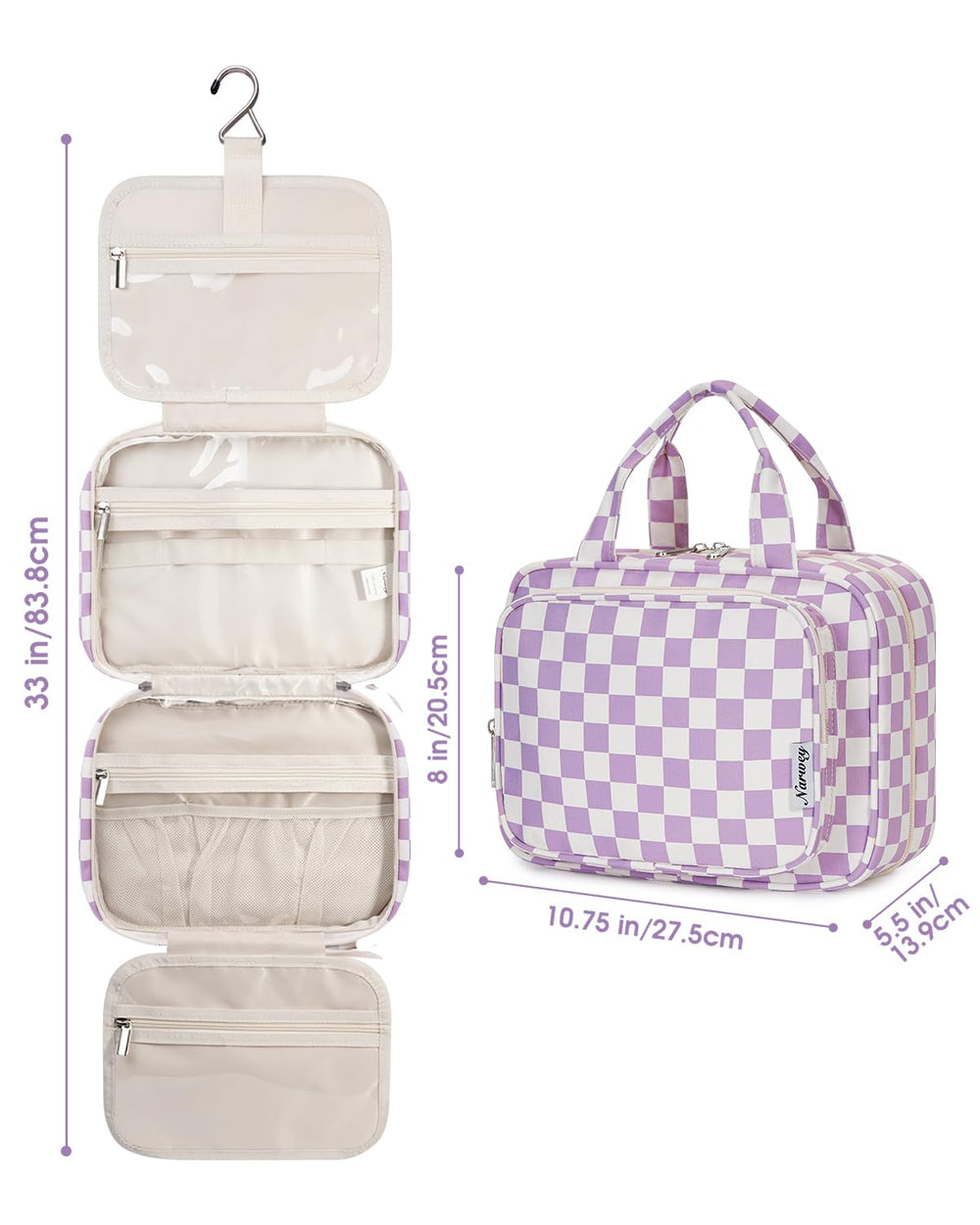 Narwey hanging toiletry bag durable zippers keep cosmetics secure on the go