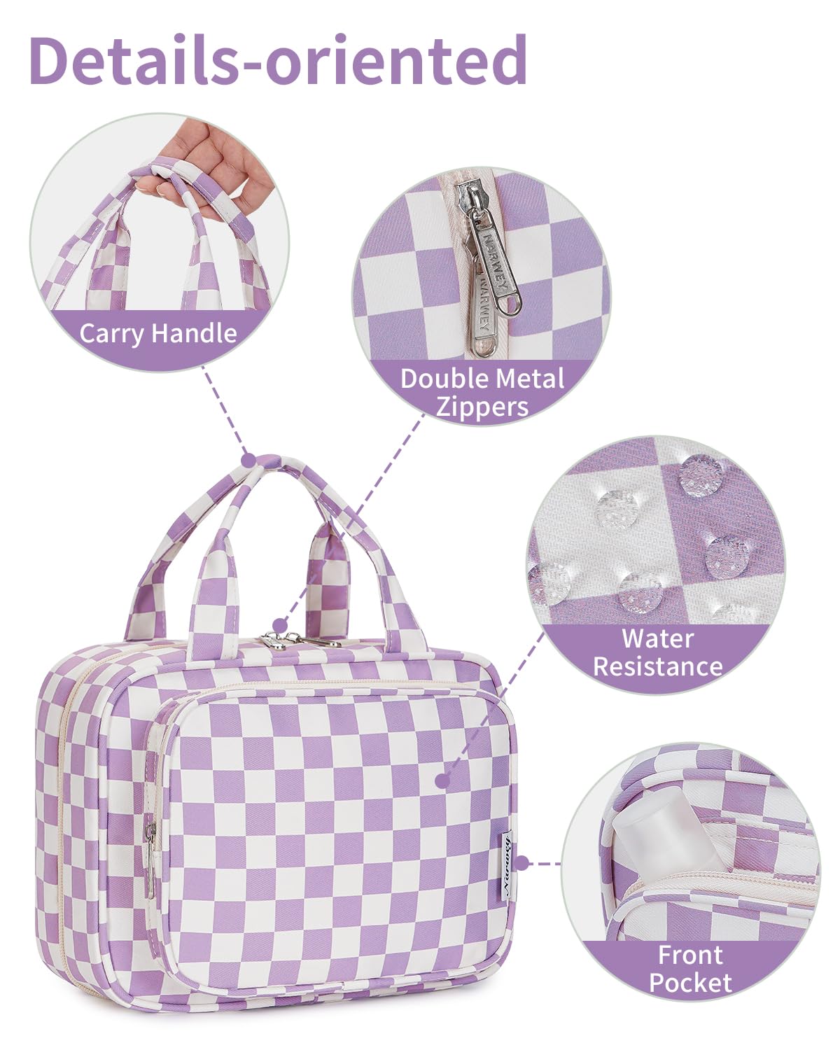 Narwey hanging toiletry bag water-resistant exterior helps protect contents during travel