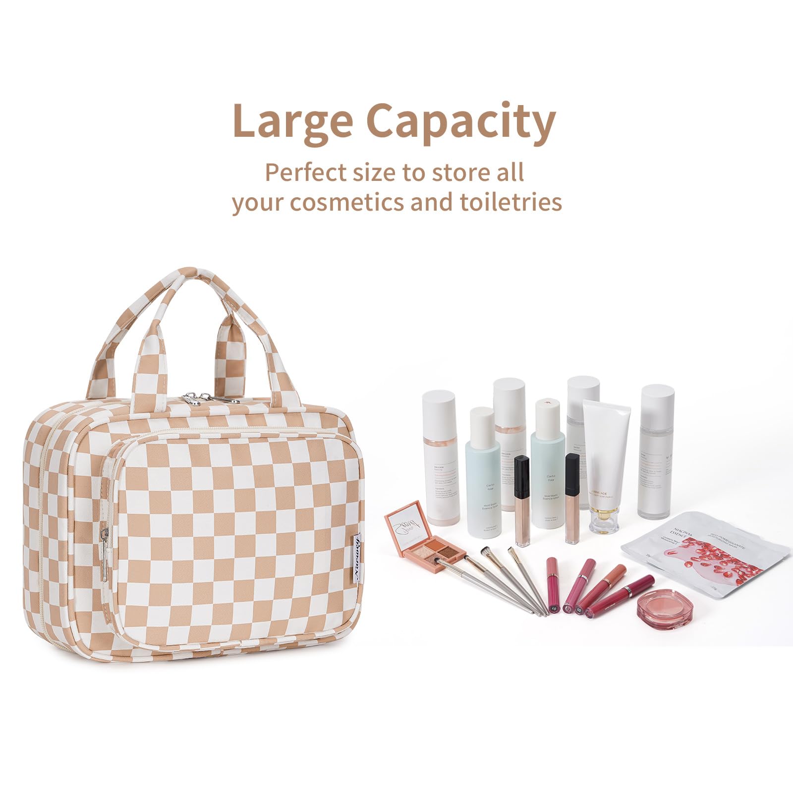 Narwey hanging toiletry bag travel accessory with checkered pattern for organized packing