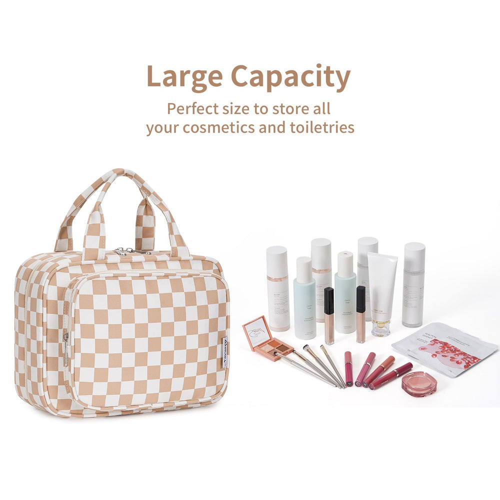 Narwey hanging toiletry bag travel accessory with checkered pattern for organized packing