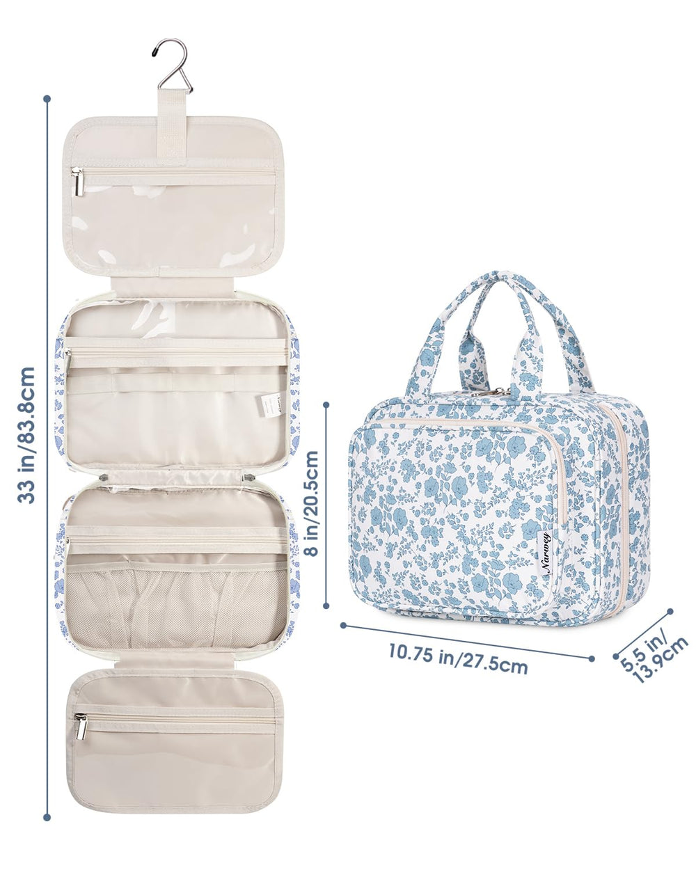Narwey hotel bathroom setup using the bag for easy access and organization.