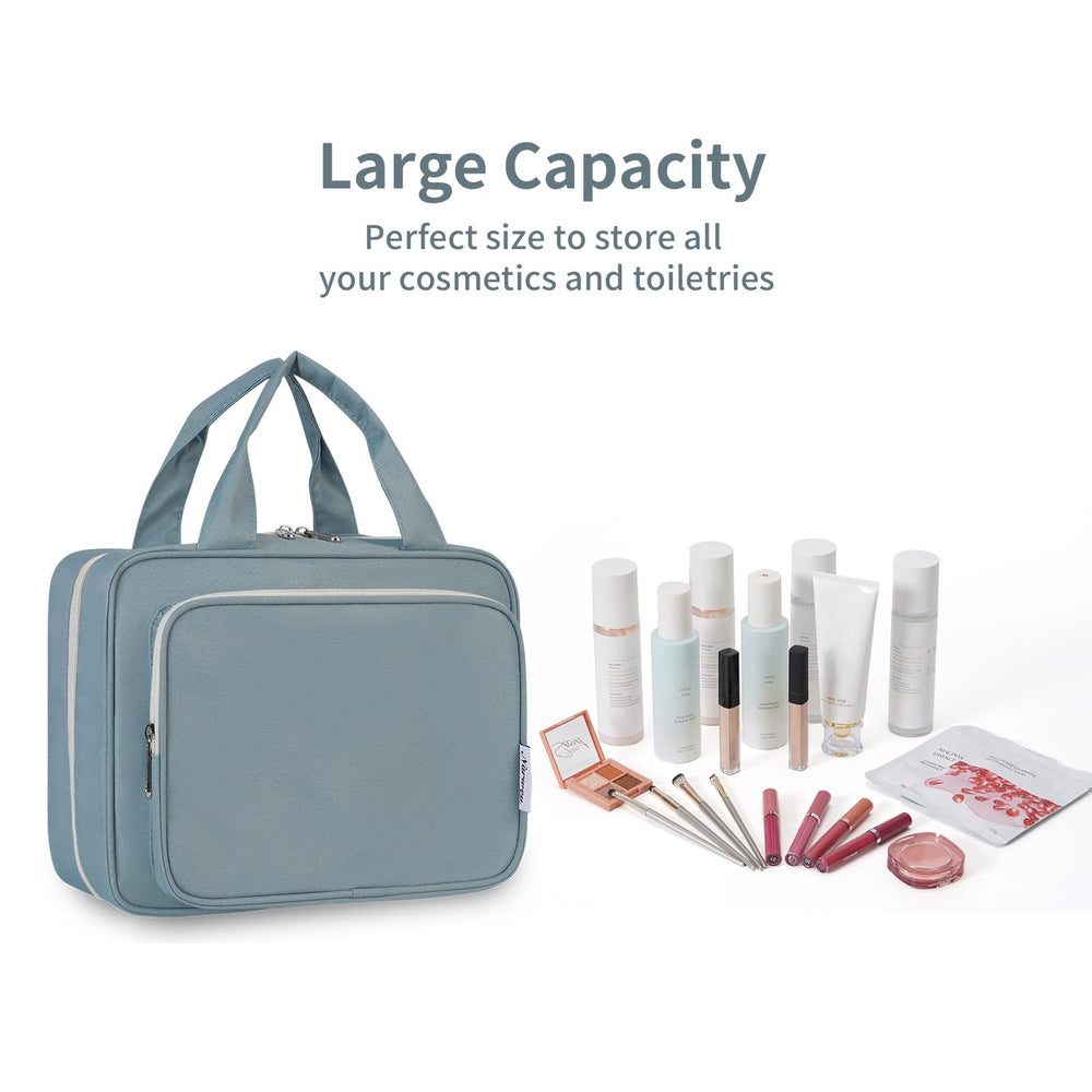 Narwey interior organization highlights generous storage for toiletries and makeup.