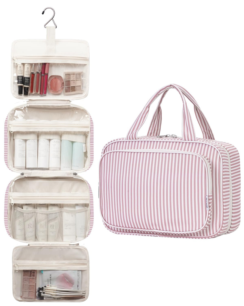 Narwey large-capacity design fits shampoo, conditioner, and makeup on trips.