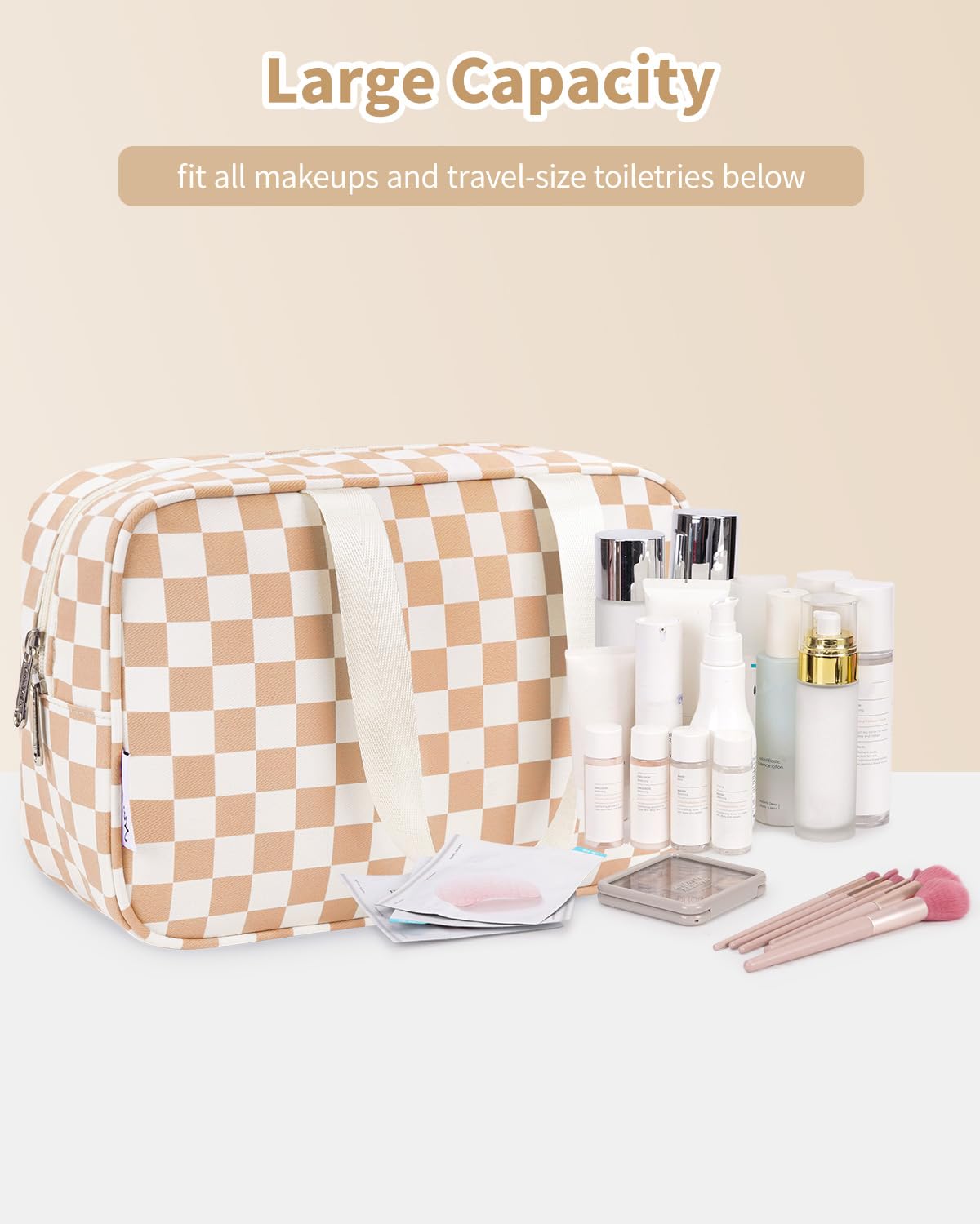 Narwey large checkered bag durable zipper ensures secure closure