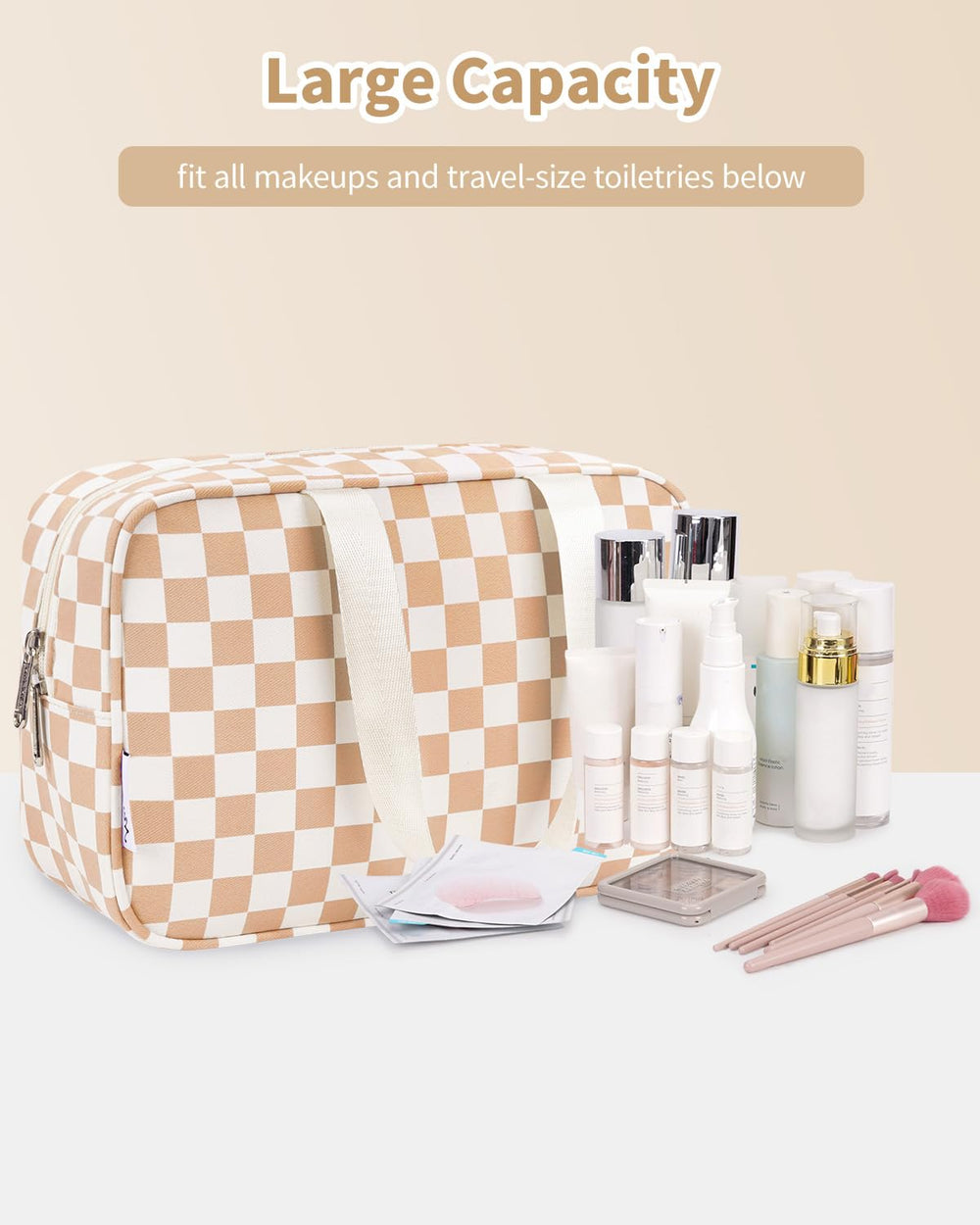 Narwey large checkered bag durable zipper ensures secure closure