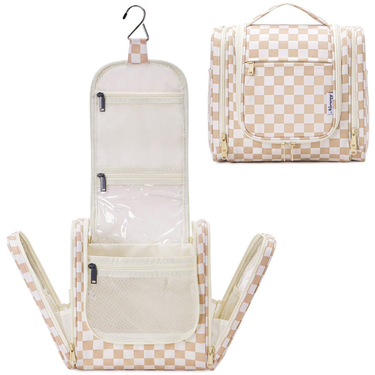 Narwey large hanging toiletry bag front view shows compact travel-friendly design.
