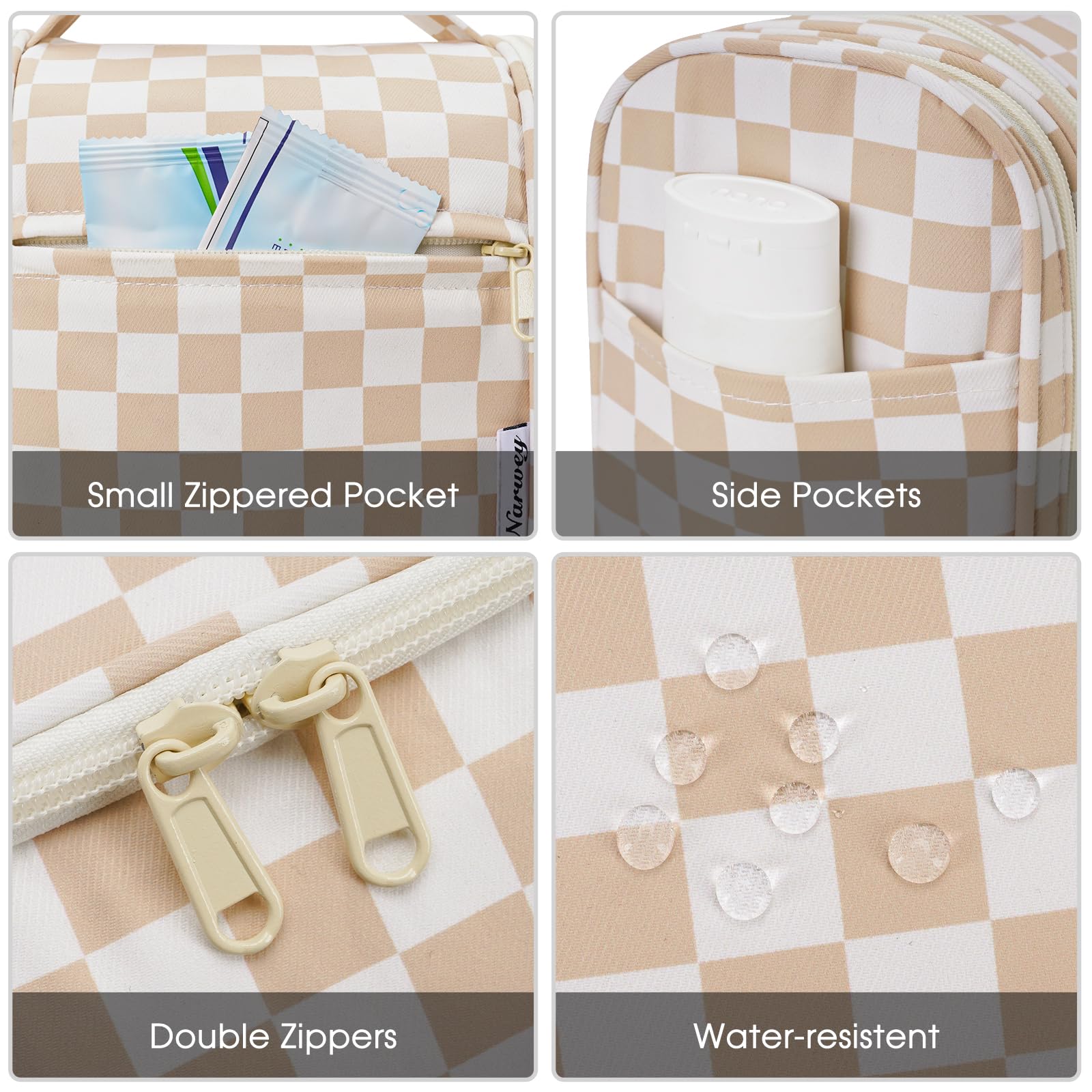 Narwey large hanging toiletry bag travel setup ideal for trips or gym.