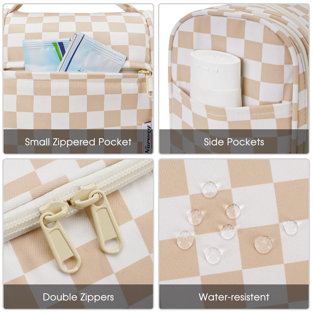 Narwey large hanging toiletry bag travel setup ideal for trips or gym.