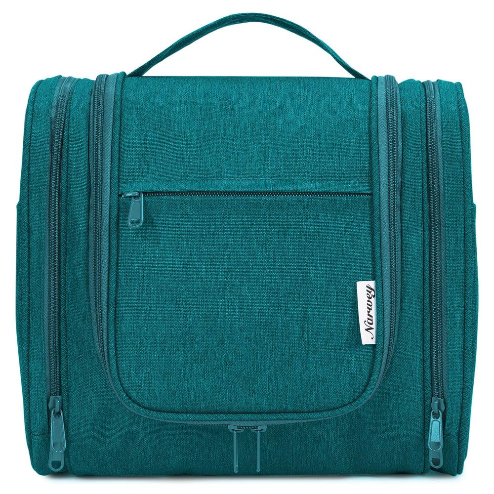 Narwey large hanging bag teal side view demonstrates compact, space-saving design.