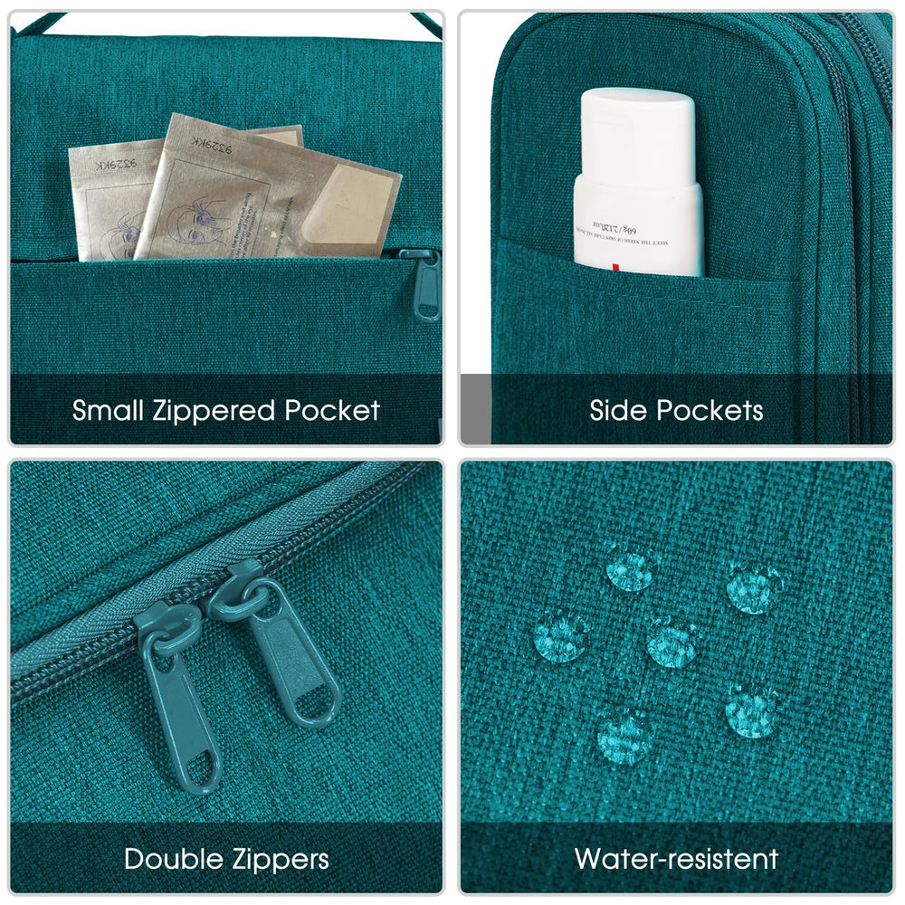 Narwey teal bag in use during a trip emphasizes versatile organization.