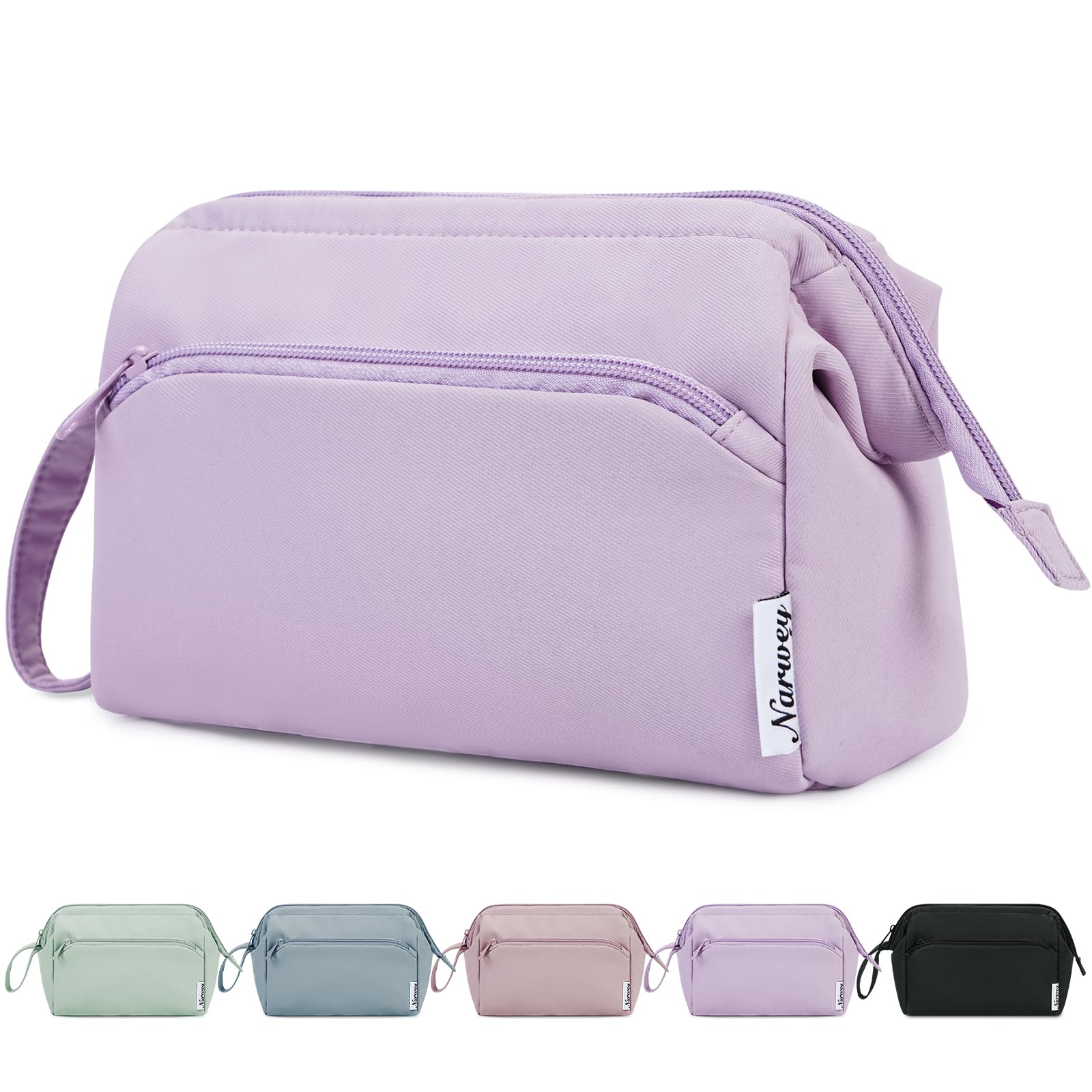 Narwey neceser de maquillaje con apertura amplia para un acceso rápido.