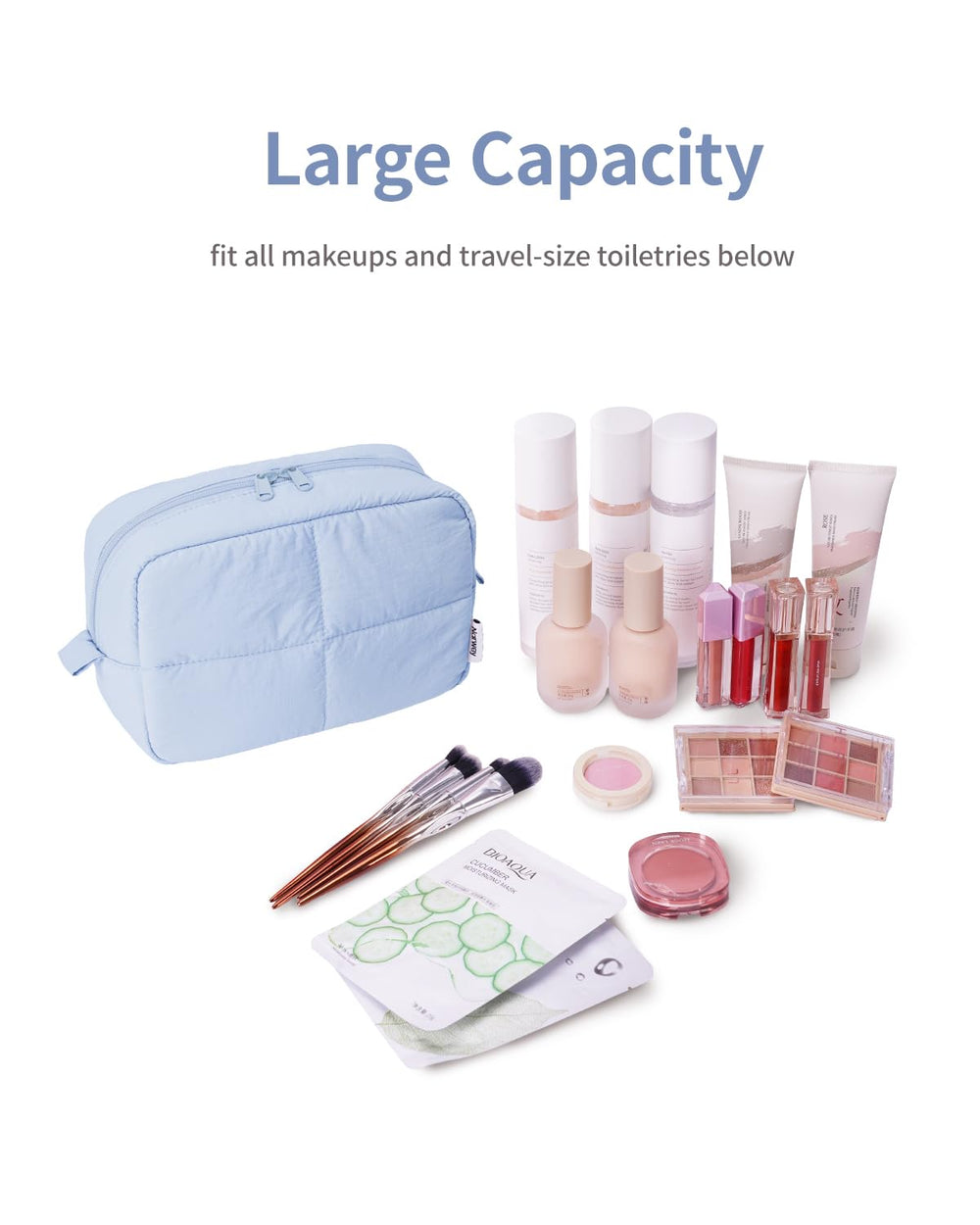 Narwey Puffy fabric detail blue highlights water-resistant nylon shell and durable stitching for lasting use.