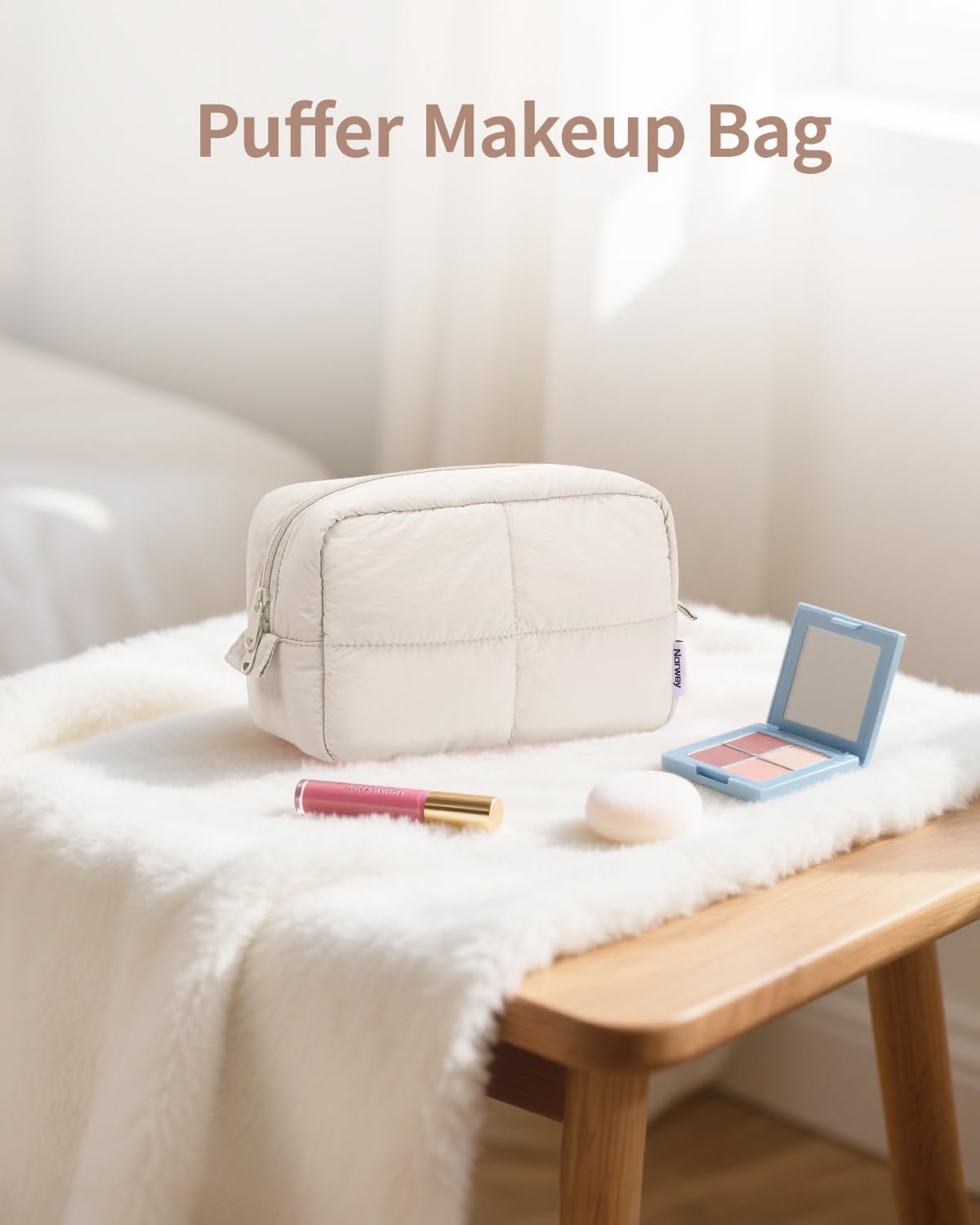 Narwey Puffy Makeup Bag beige gift-ready packaging and color option