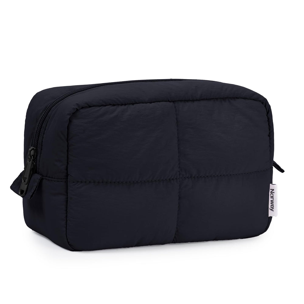 Narwey Puffy makeup bag closeup showcases quilted texture for travel-ready style