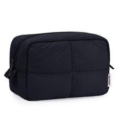 Narwey Puffy makeup bag closeup showcases quilted texture for travel-ready style