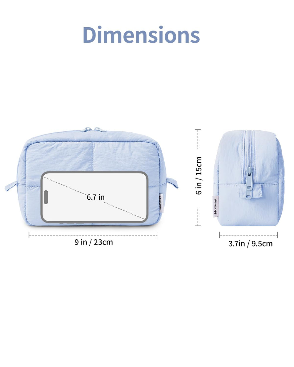 Narwey Puffy bag blue travel-kit setup reveals organized storage for toiletries and daily essentials.