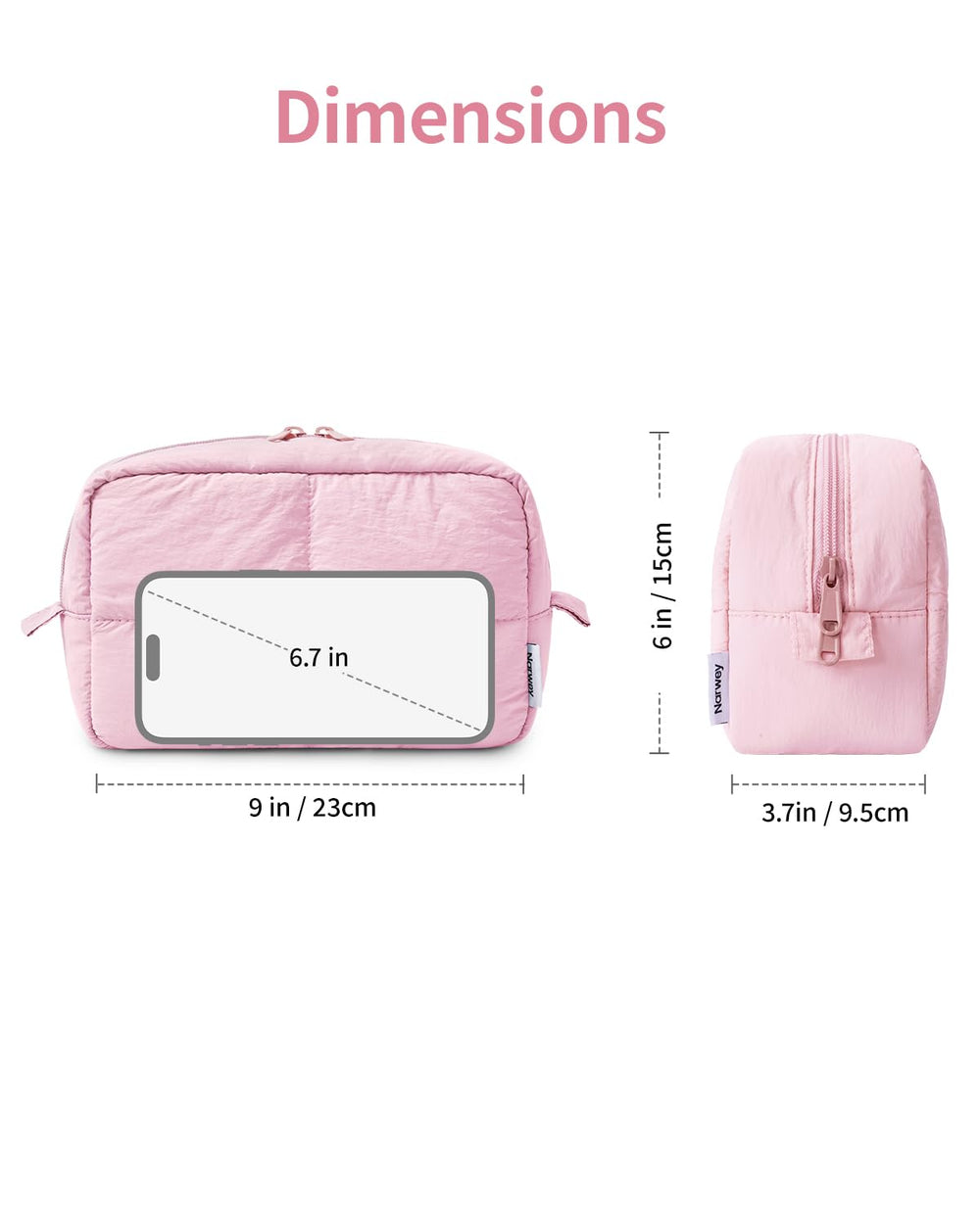 Narwey Puffy makeup bag double zipper ensures secure storage.