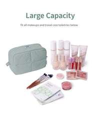 Narwey Puffy makeup bag sage green interior pockets organize skincare and makeup.