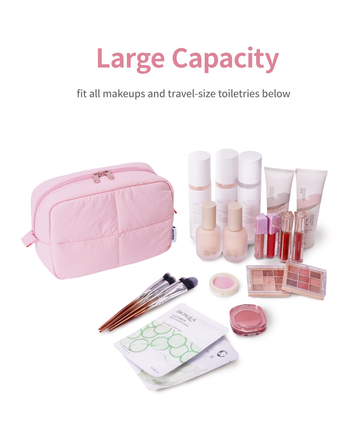 Narwey Puffy makeup bag side view highlights lightweight portability.