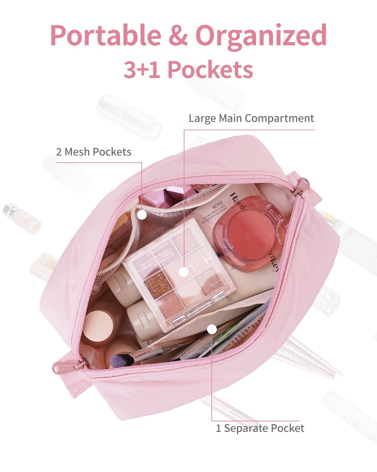 Narwey Puffy makeup bag stitching detail indicates durable quality.