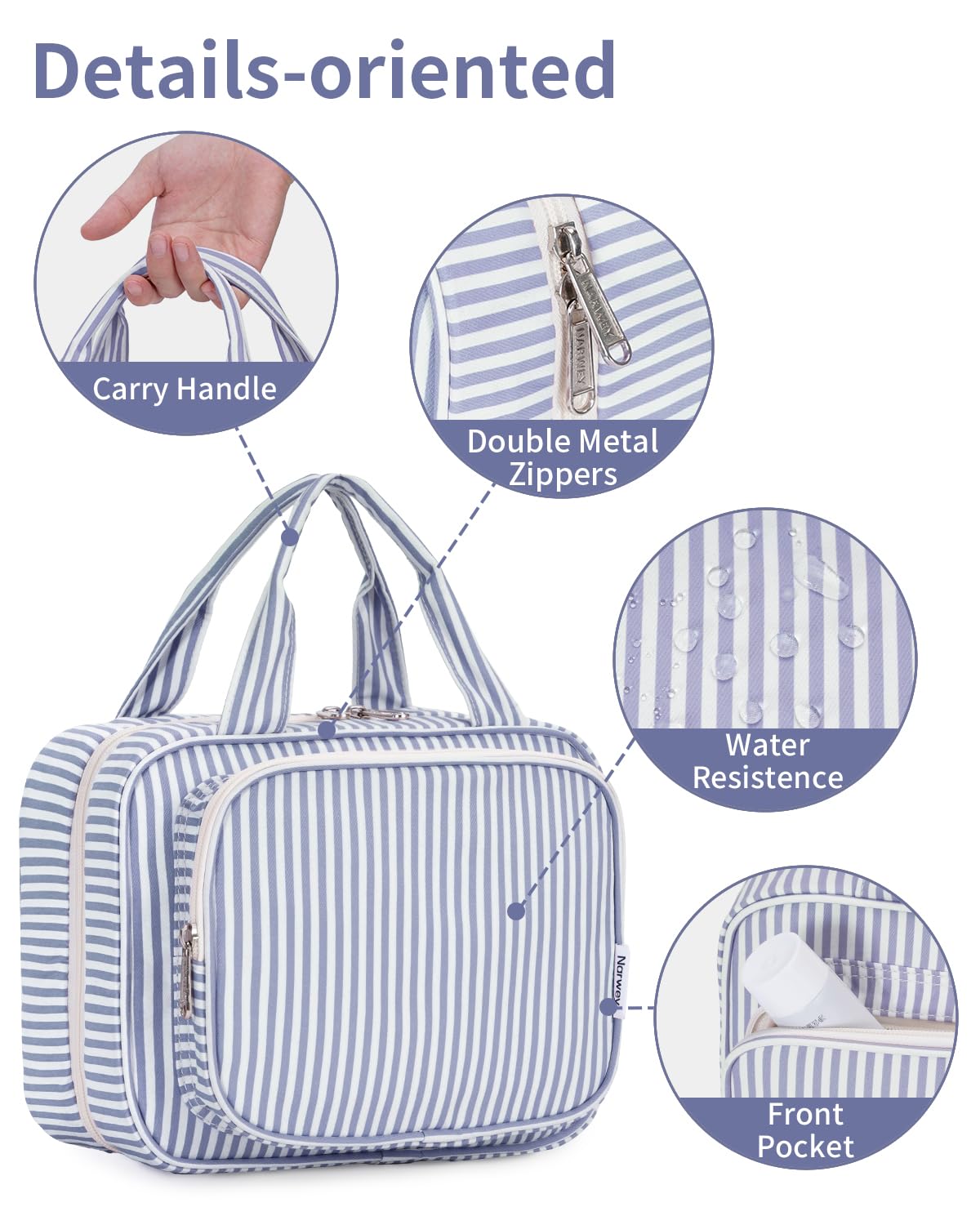 Narwey striped bag close-up fabric texture shows durable padding