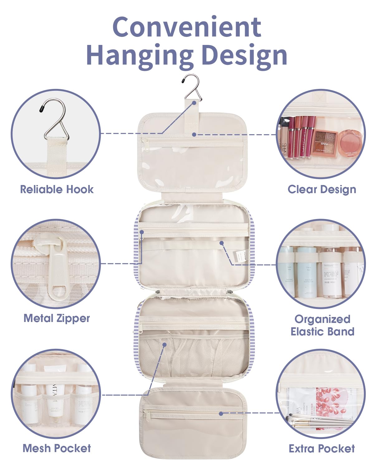 Narwey striped bag hanging hook in use for easy access in bathroom