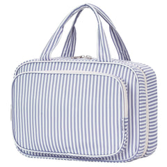 Narwey striped travel toiletry bag greyish blue stripe folded-size keeps full-size essentials organized.