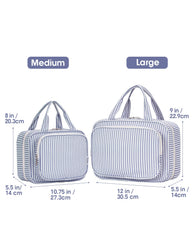 Narwey striped travel toiletry bag greyish blue stripe hanging hook for easy access.