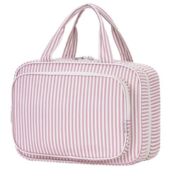 Narwey striped travel toiletry bag large dusty pink shows full-size capacity.