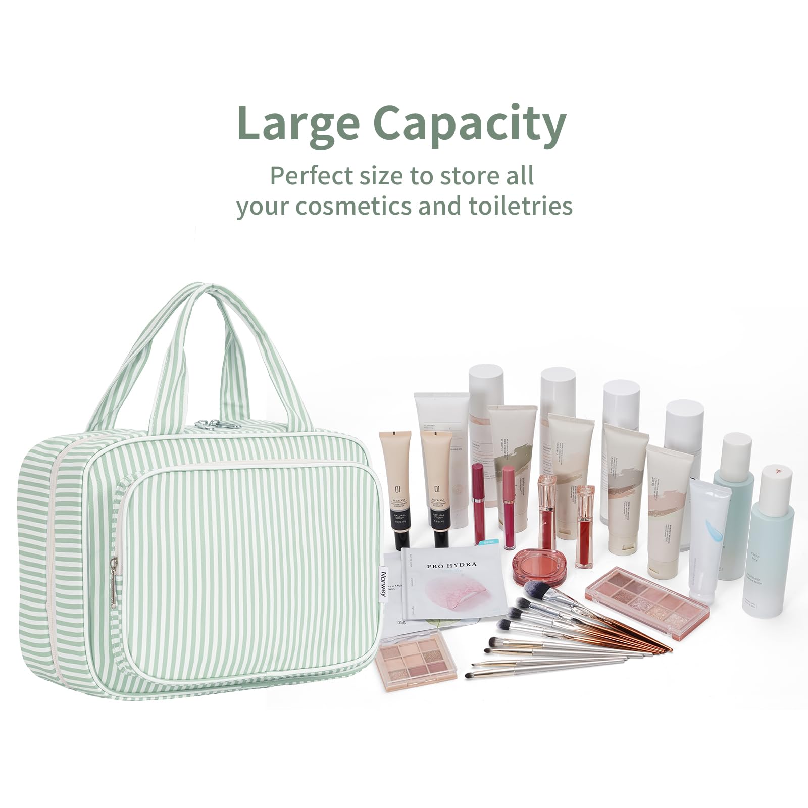 Narwey large capacity bag fitting full-size shampoo, conditioner, and makeup essentials