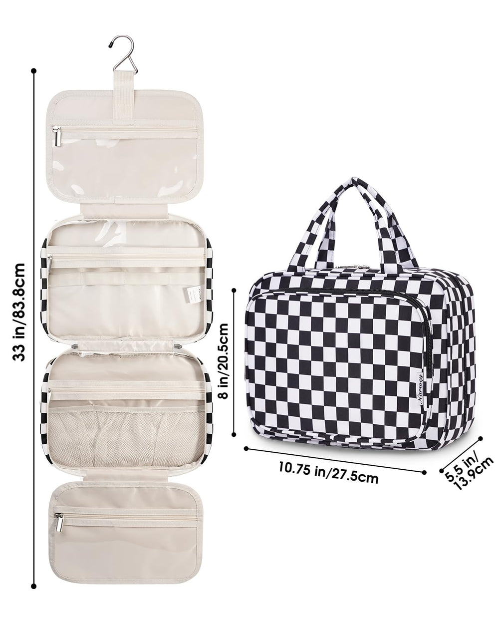 Narwey black checkerboard medium back view shows stylish yet functional design.