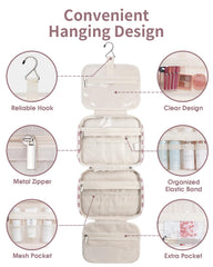 Narwey toiletry bag hanging hook ready for bathroom or hotel room organization.