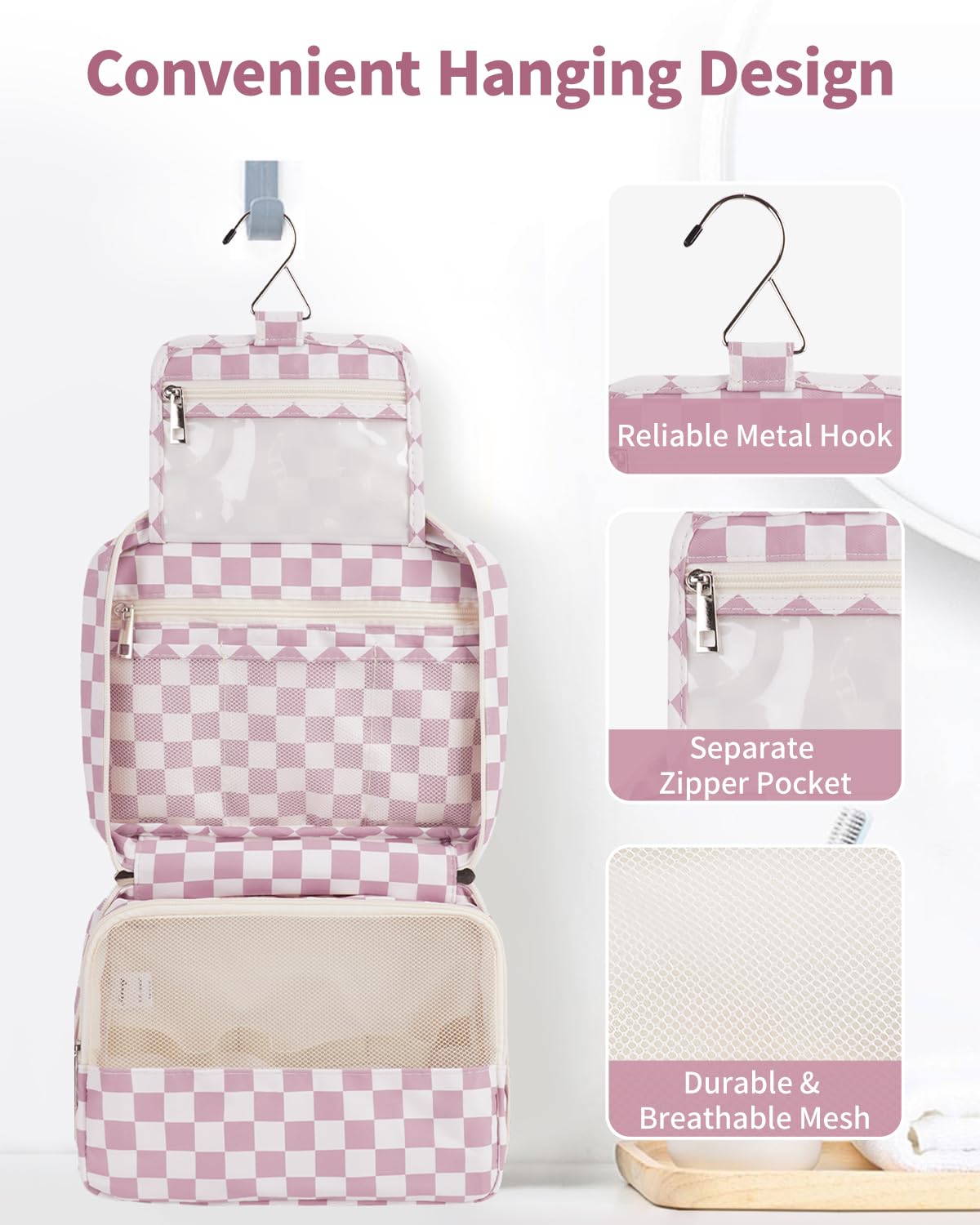 Narwey toiletry bag interior compartments organize skincare and cosmetics for easy access.
