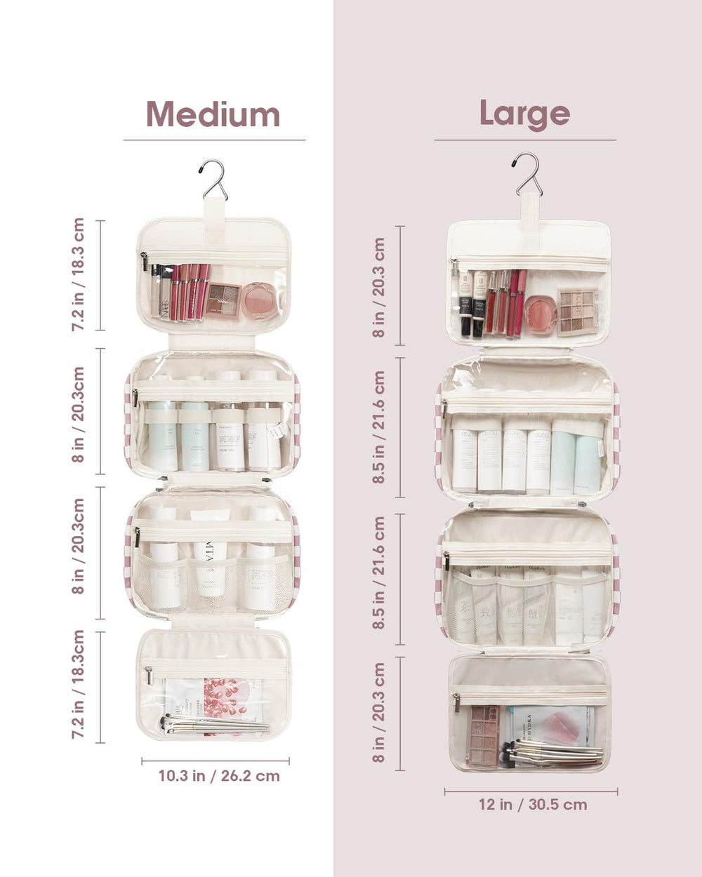 Narwey toiletry bag large compartments with mesh pockets keep items upright and organized.