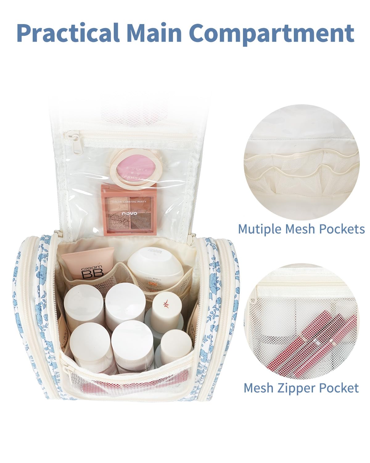 Narwey mesh pockets keep items visible and separated for quick packing.
