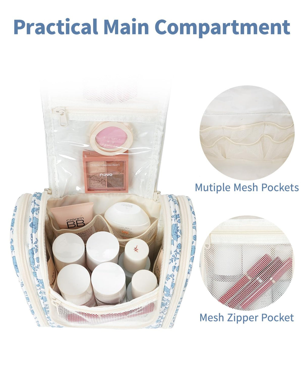Narwey mesh pockets keep items visible and separated for quick packing.