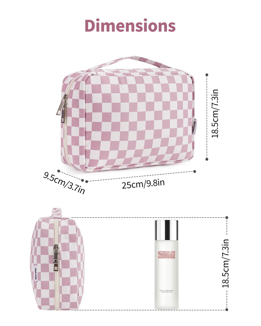 Narwey travel cosmetic bag fits in luggage compartments during flights.